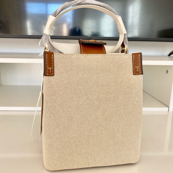 SOLD🆕NEW🤍☘️Tory Burch Blake canvas Bucket Bag/satchel bag/crossbody bay - Picture 3 of 10